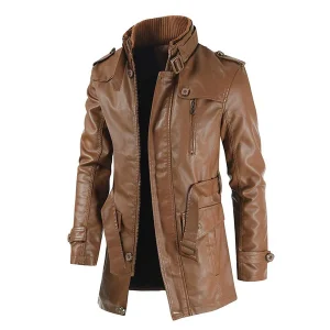 MEN'S STAND COLLAR FLEECE LEATHER JACKET