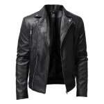 MOTORCYCLE WASHED LEATHER JACKET WITH STAND COLLAR